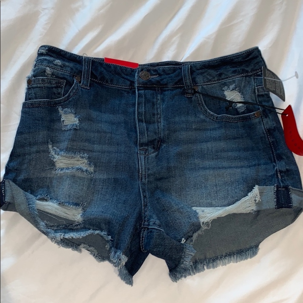 Distressed jean shorts